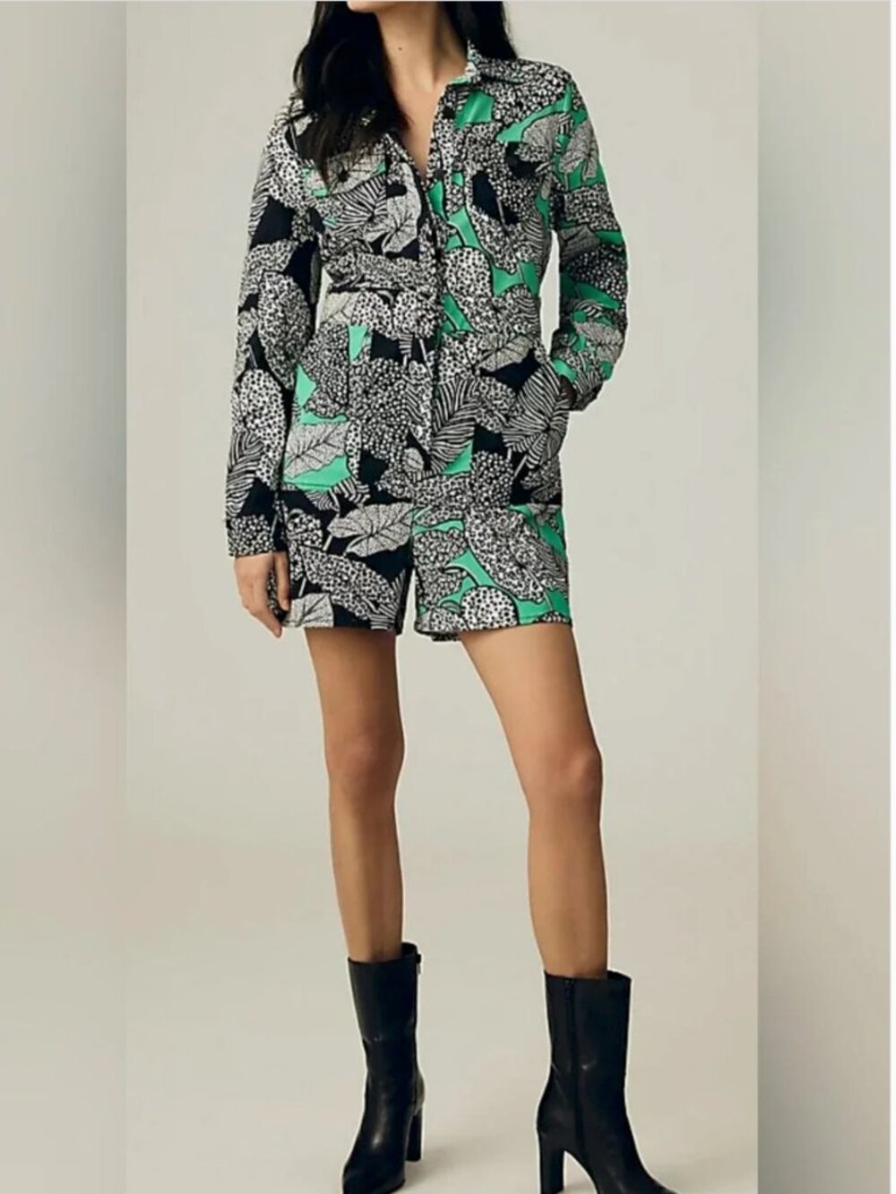 Farm Rio Cotton Long Sleeve Floral Print Romper size XS